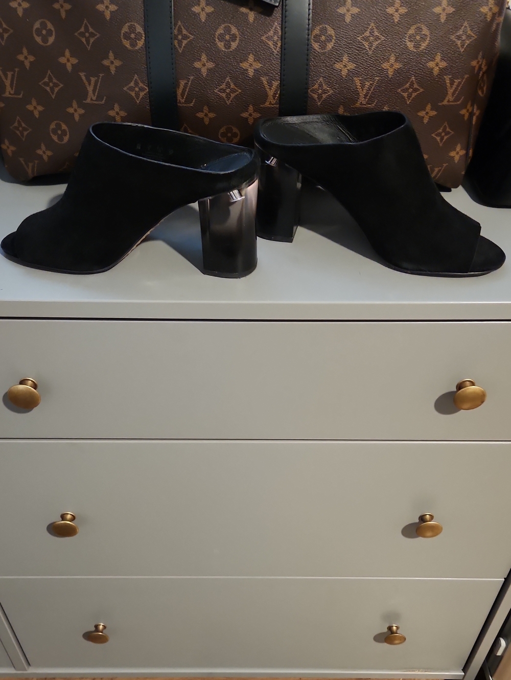 SARTO By Franco Sarto Black Suede Open-Toe Mule Heels